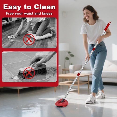 Scrubber Mop Head for Ocedar, Scrub Brush Scrubber Head Compatible for O Cedar Easywring 1-Tank System, 2 Pcs Mop Brush Spin Mop Scrub Brush Head with 1 Mop Base for Bathroom Kitchen Tub and Tile