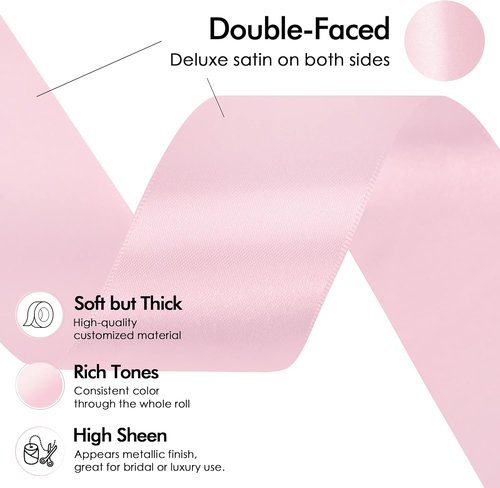MEEDEE Pink Satin Ribbon - Luxurious Double-Faced 1.5-Inch Ribbon | 50 Yards for Crafts & Weddings