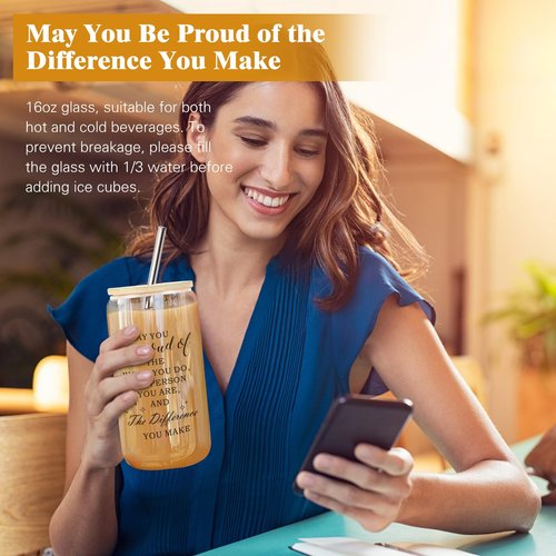 iAOVUEBY Administrative Professional Day Gift for Women, Employee Appreciation Gifts for Coworker Teacher Mentor Leader Friend, Thank You Set with 16oz Difference Maker Glass