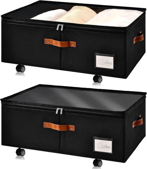 Freebat Under Bed Storage Organizer - Clear Lid Container with Wheels | 2 Pack for Clothes & Bedding