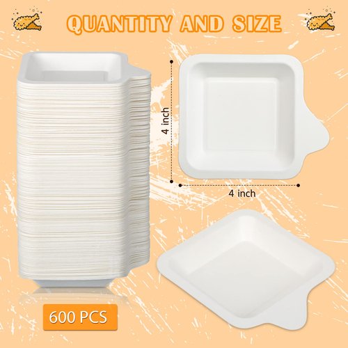 Remerry 1000 Pcs Small 4 Inch Paper Plates Bulk Disposable Plates Paper White Square Dessert Cake Party Snack Sugarcane Bagasse Fiber Wedding Birthday Dinner Graduation Pet Feeding (4.45 x 5.24 Inch)