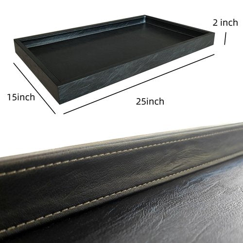QAVOL 25 x 15 inches High-End Light Luxury Leather Rectangle Oversized Service Tray for Ottoman Tray, Coffee, Food, Family Dinner, Picnic, Party Essentials (Black, 25 x 15 inch)