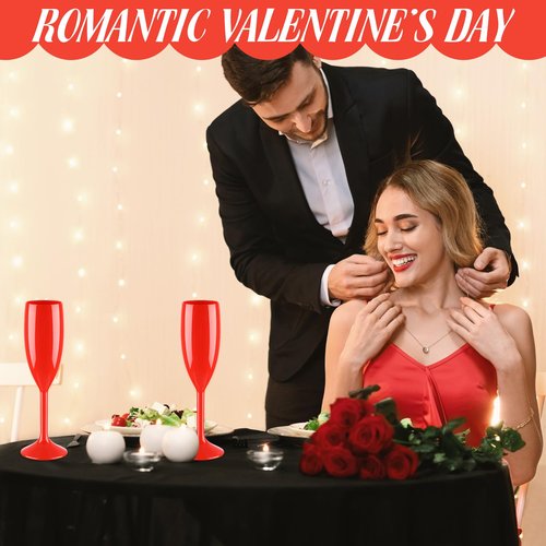 Domensi 40 Pcs Valentine's Day Red Champagne Flutes Bulk 6 oz Acrylic Wine Glasses Toasting Goblet Unbreakable Plastic High Stem Champagne Cups for Wedding Birthday Party