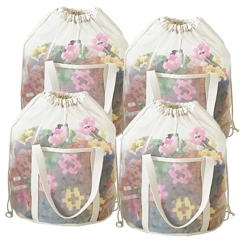 BREENHILL 4 Pack Large Mesh Toy Storage Bags,Heavy Duty Mesh Bag with Drawstring, Durable & Breathable for Toys, Laundry, Pool & Beach Accessories, Home & Travel Organization