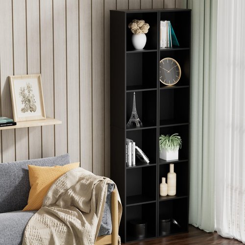 QieerHior Tall Narrow Bookshelf 6-Tier Bookcase,70.5" Skinny Thin Corner Shelf Slim Storage Cabinet,Wood DVD CD Media Cube Organizer Tower Rack for Small Spaces, Bedroom, Living Room, Office,Black