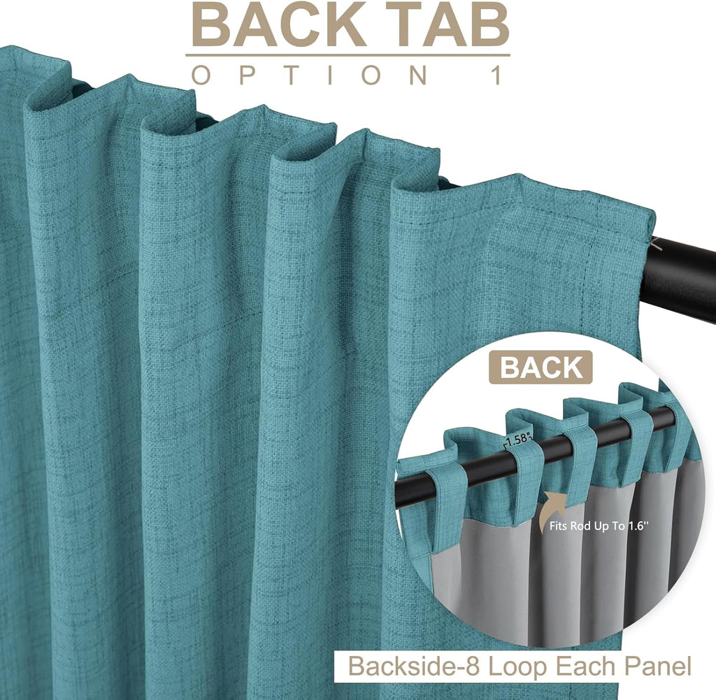 Skiennix 100% Blackout Linen Curtains - Thermal Insulated Drapes, 2 Panels Set, 50" W x 108" L, Dark Cyan