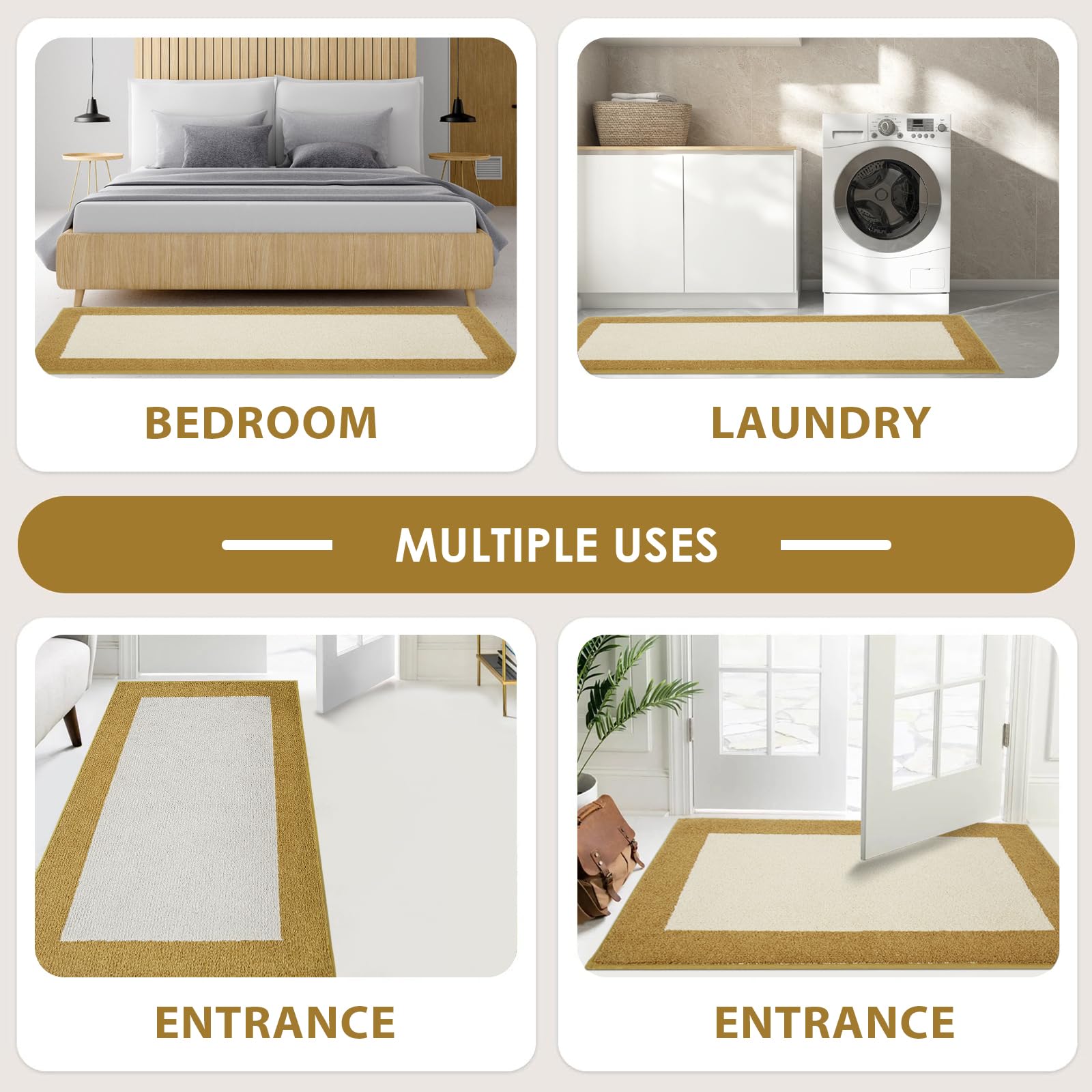 DOMUSTEX Machine Washable Runner Rugs Set of 2, (24" x 36"+ 24" x 60"), Non Slip Kitchen Mats for Floor, Absorbent Entryway Rug for Kitchen, Bedroom, Hallway, Bathroom, Door (Roll Packing)