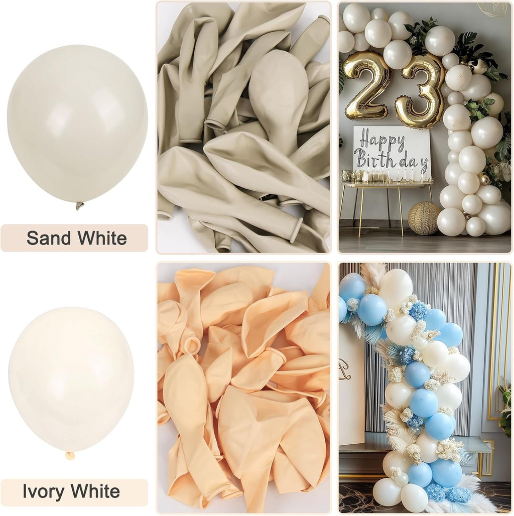 RUBFAC Sand White Cream Balloons - 129pcs Latex Balloon Garland Arch for Parties & Celebrations | 5-18 Inches