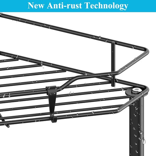 HuggieGems Corner Shower Caddy Organizer - 4 Tier Floor Standing Shelf with Hooks, Black