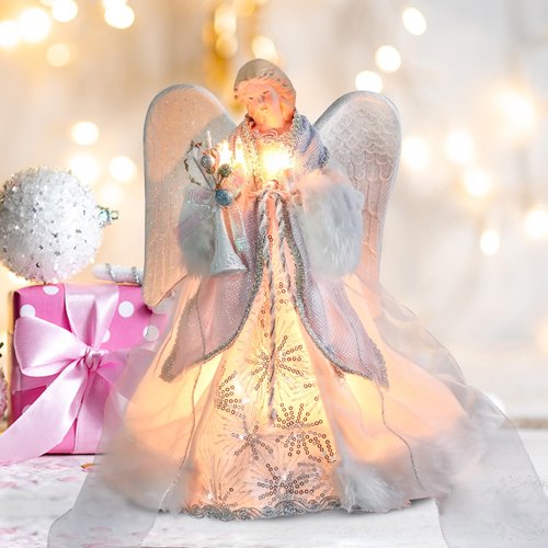 Yinns Angel Tree Topper with Lights, Christmas Tree Toppers Decorations, Angel Tree Toper for Christmas Ornament or Indoor Home Table Top Decor,12-Inch Lighted Angel Tree Toppe Bule