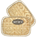 PEMAR Large Bamboo Wicker Serving Trays Set of 2 – 19.3″ x 13.8″ Rectangular Hand-Woven Lap/Breakfast Trays with Handles – Rustic & Decorative Kitchen, Coffee Table & Bed Tray