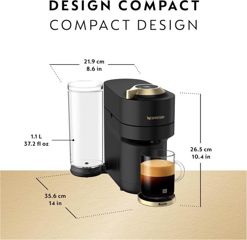 Breville Nespresso Vertuo Pop+ Coffee & Espresso Maker - Matte Black Gold Finish