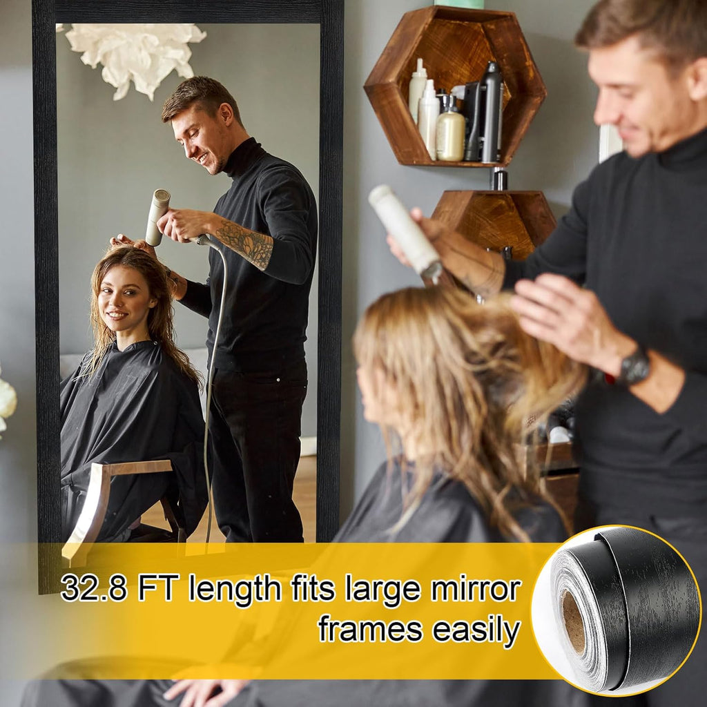 Skiennix Bathroom Mirror Frame Border - Peel & Stick Black Wood Grain Wallpaper (32.8 FT x 3.93 Inch)