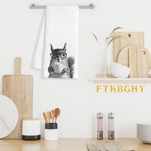 FTKBGHY Funny Squirrel Coffee Kitchen Towels, Gifts for Squirrel Lovers, Animal Lover Gifts Decorative Dish Hand Tea Towels for Kitchen Coffee Bar Decor, 16x24 Inch