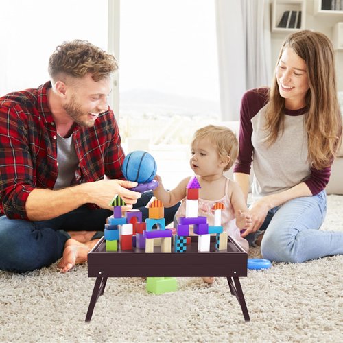 Bamboo Bed Tray Table with Foldable Legs & Ergonomic Handle, 17x12in Breakfast Tray for Eating, Laptop Desk, Sofa Snacking, Non-Slip Surface (Mahogany)
