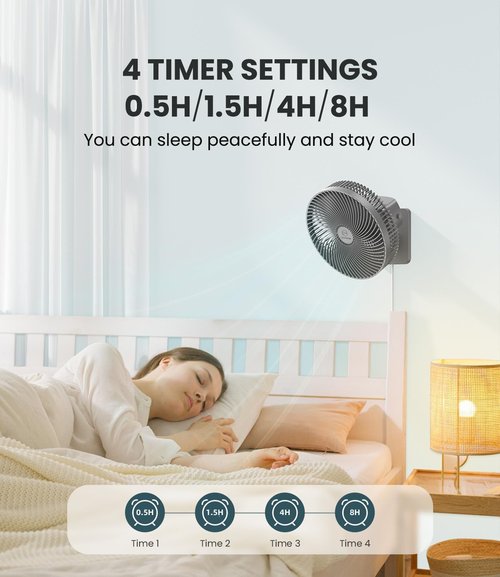 LEMOISTAR 10-Inch Wall Mounted Fan - Remote Control, 90° Oscillation, 4 Speeds | Quiet for Home & Office - Grey