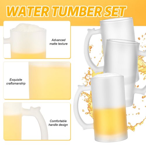 Mifoci 18 Pcs Sublimation Blank Beer Mugs Personalized Tazas Para Present 16 oz Frosted Beer Glass Cups Can Add Photo Text or Images on Gift for Dad Husband Groomsmen Father's Day Wedding Oktoberfest