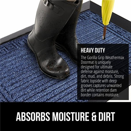 GORILLA GRIP Waterproof All-Season WeatherMAX Doormat - Stain & Fade Resistant, 29x17, Navy Greek Keys