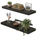 Fixwal Black Floating Shelves for Wall, 22" Long Wall Mounted Rustic Wood Shelves for Living Room, Bedroom, Bathroom and Kitchen, Wall Shelves for Storage, Books, Room Decor Set of 2