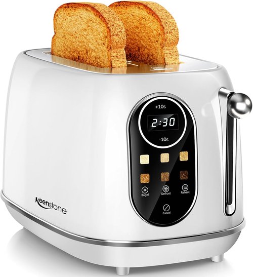 Keenstone 2-Slice Smart Touch Screen Toaster - Retro Stainless Steel with 6 Browning Levels | White