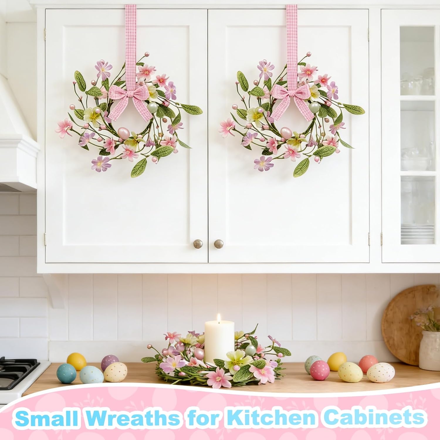 Skiennix 12-Inch Easter Wreath - Colorful Eggs & Flowers for Home Decor | Spring Mini Wreath