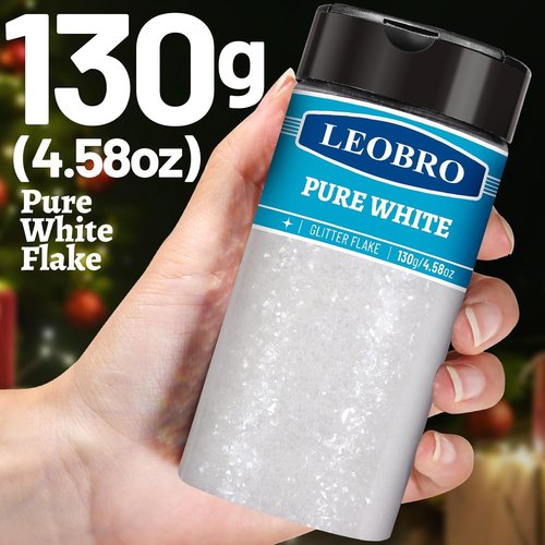 LEOBRO White Glitter - Chunky Snow Glitter for Crafts, Resin Art, Body, Face & Nail | DIY Christmas Decor