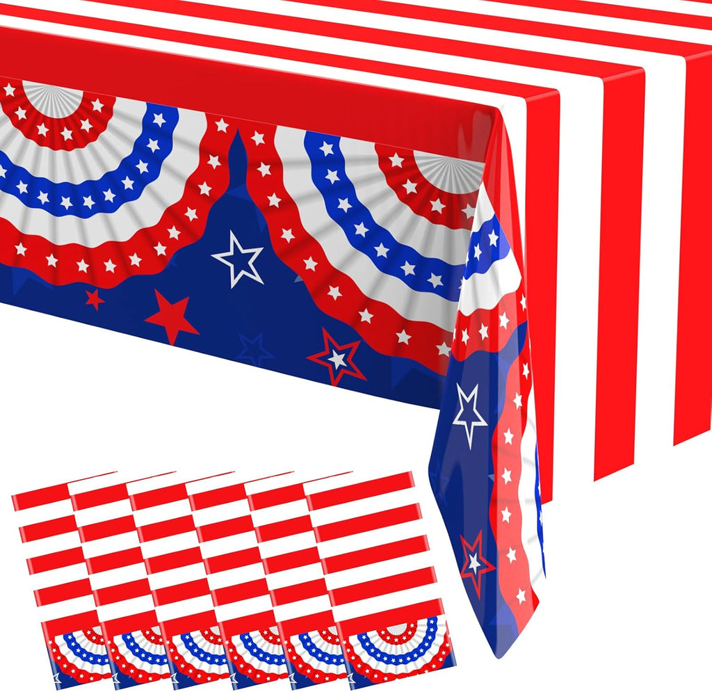 Oudain Patriotic Tablecloths - 6 Pcs 54" x 108" Disposable Red, Blue & White for 4th of July & Memorial Day