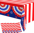 Oudain Patriotic Tablecloths - 6 Pcs 54" x 108" Disposable Red, Blue & White for 4th of July & Memorial Day