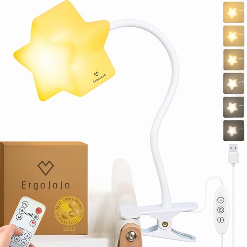 Ergojojo LED Clip On Star Light, Warm & Dimmable Desk Light, Reading Night lamp Newborn Essential for Bedside Bassinet, Nursery Decor, Ideal Baby Gift for Kids Visit The Store