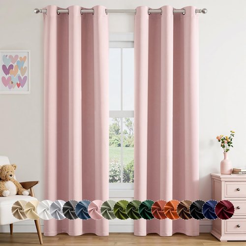 MIULEE Blackout Curtains - Baby Pink Thermal Insulated Drapes for Girls' Bedroom | 86 Inches Long, 2 Panels
