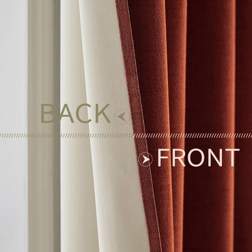 MIULEE Blackout Linen Curtains - 100% Thermal Insulated Burnt Orange Drapes | 52 x 54 Inch (2 Panels)