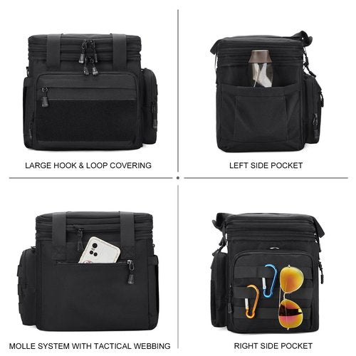 Gafetrey Large Tactical Lunch Box for Men, Insulated Lunch Bag Adult, Thermal Lunchbox Leakproof Waterproof Cooler Bag, Dual Compartment Lunch tote, Large Lunch Pail for Office Camping (Black) 24L