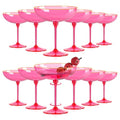 12 PCS Plastic Coupe Glasses 9 oz Hot Pink Detachable Gold Rim Martini Glass Espresso Champagne Cocktail Cups Disposable Vintage Margarita Glassware for Valentine's Day Wedding Bridal Shower Party