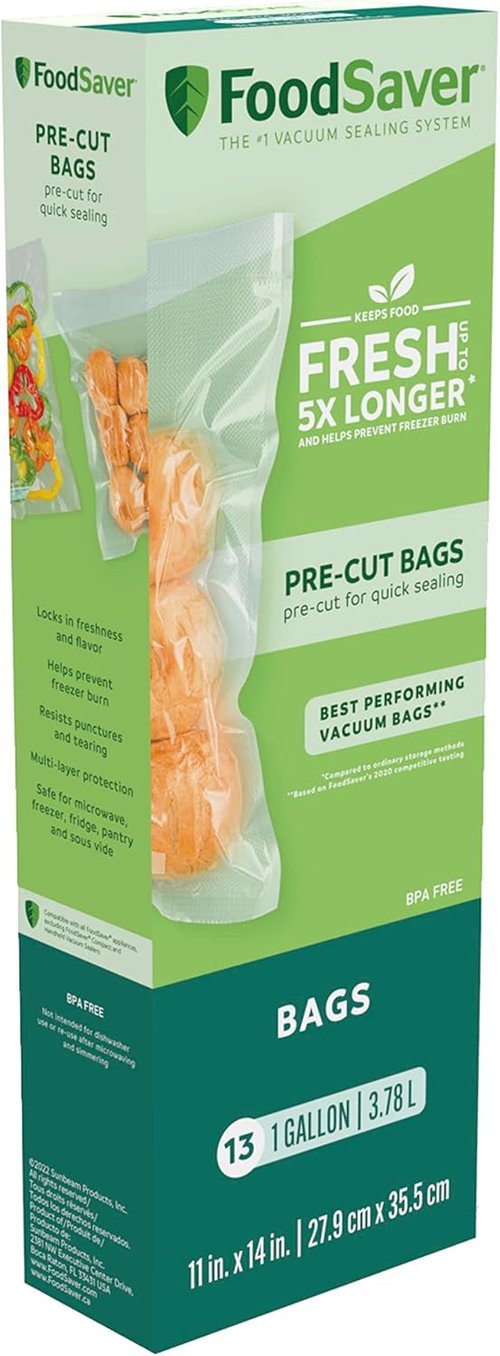 FoodSaver 1-Gallon Precut Vacuum Seal Bags - BPA-Free Multilayer for Food Preservation & Sous Vide, 13 Count | Clear