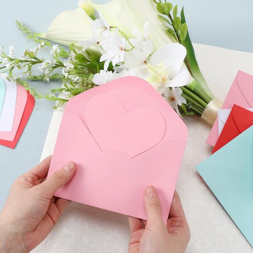 Cholemy 240 Pcs Valentines Day Heart Cards with Envelopes Blank Colorful Heart Shaped Greeting Cards Paper Cutouts for Valentines Party Gift Exchange Anniversary Weddings(Red, White, Pink, Green)