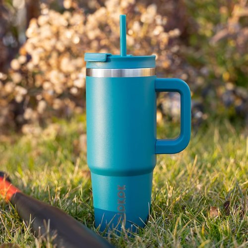 BJPKPK 40 oz Insulated Tumbler - Stainless Steel Cup With Lid, Straw & Handle - Mint Color