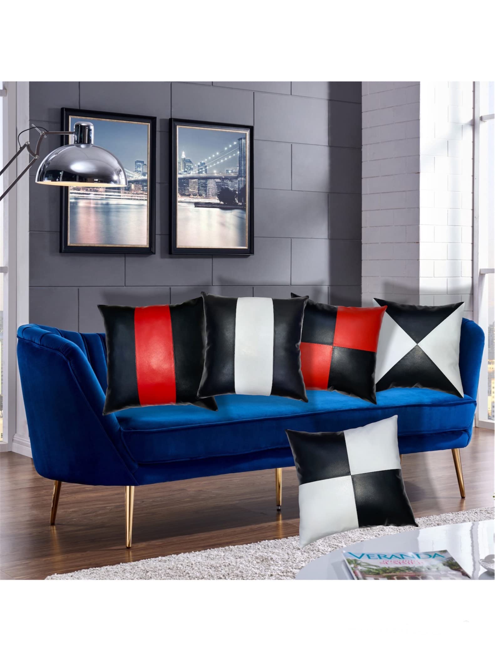 LEATHER FARM Blue Lambskin Leather Cushion Pillow Cover (18x18)