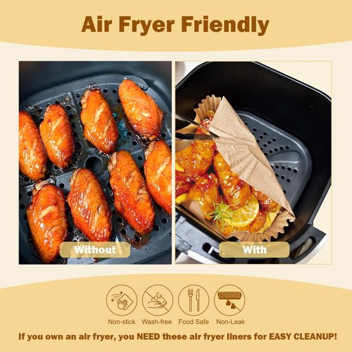 Air Fryer Liner - 200 Pcs Unbleached Disposable Parchment Paper | Non-Stick & Leak-Proof for 5-8 QT Baskets