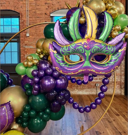 PageebO Mardi Gras Mask Foil Balloons, 4pcs Mardi Mask foil Balloons for Front Door Carnival Birthday New Orleans Masquerade Fat Tuesday Theme party Decorations