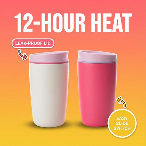 12 oz coffee tumbler Insulated coffee mug with lid SliderInsulated Stainless Steel Coffee Tumbler, Travel Mug for Hot and Iced Beverages,insulated travel coffee mug Pink with Brown Lid (white)