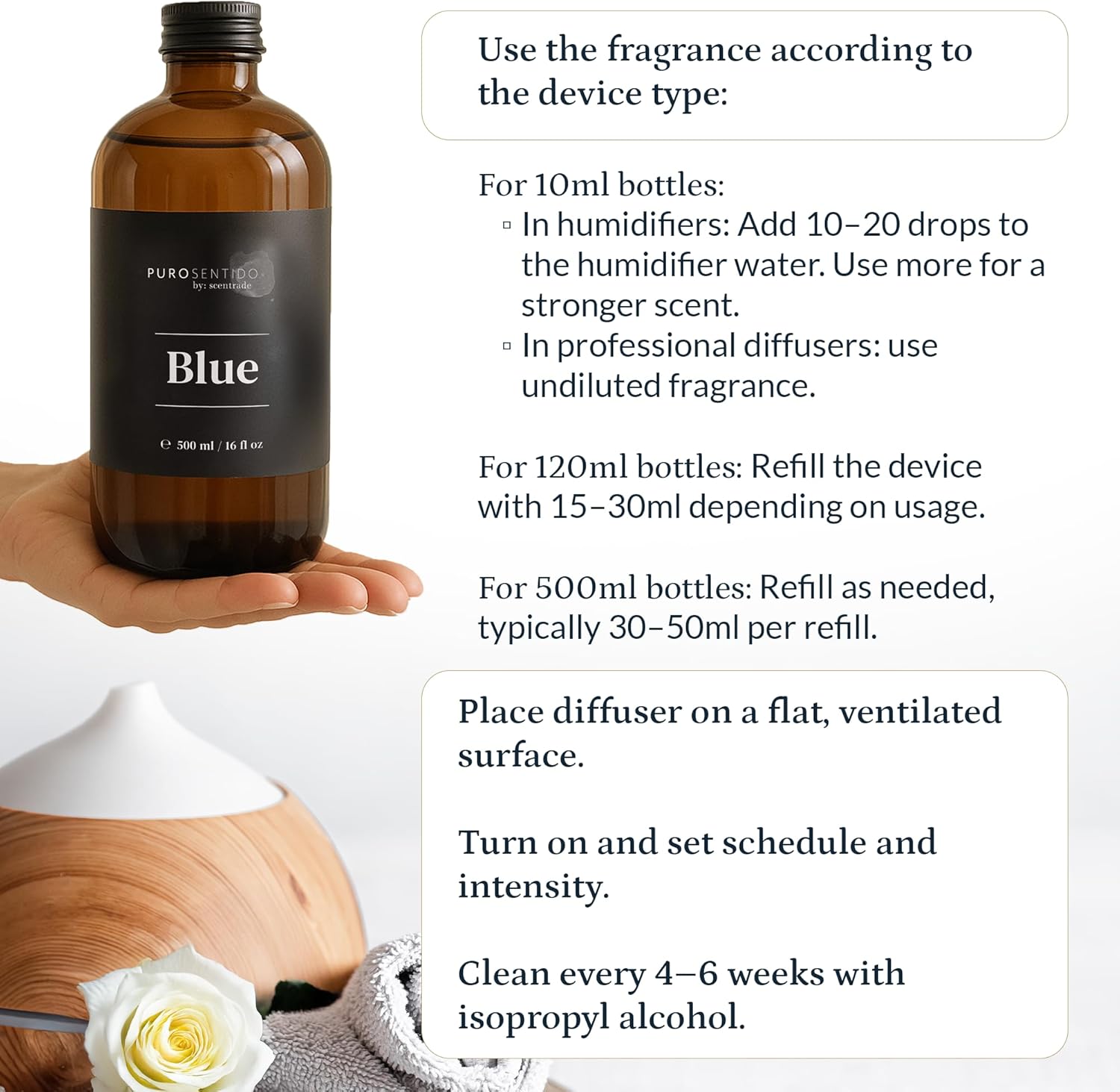 PuroSentido Blue Aroma Oil - Luxury Essential Fragrance Oil for Diffusers | 10 ml Apricot, Coconut Milk & Vanilla Scent