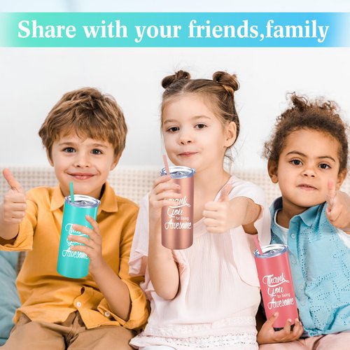 Bokon 12 Sets Thank You Gifts for Being Awesome Tumblers 16 oz Stainless Steel Travel Tumbler with Lid and Straw Employee Appreciation Gifts for Office Employee Coworkers Friends (Classic Colors)