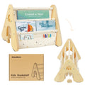 wooshwa Wooden Kids Bookshelf with Double Side, Montessori Book Shelf for Toddlers,4 Tier Sling Book Rack for Baby Nursery Room, Playroom, Classroom Bedroom (Terrazzo)