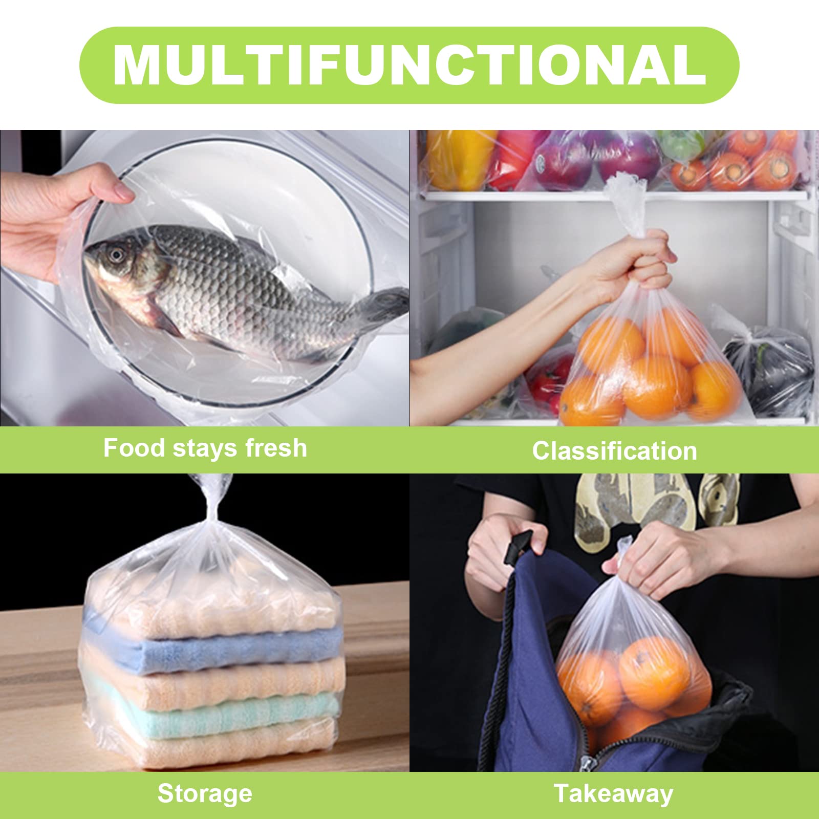 RyhamPaper Food Storage Bags, 12 x 20 Plastic Produce Bag on a Roll Fruits, Vegetable, Bread, Food Storage Clear Bags (2 Rolls / 700 Bags)