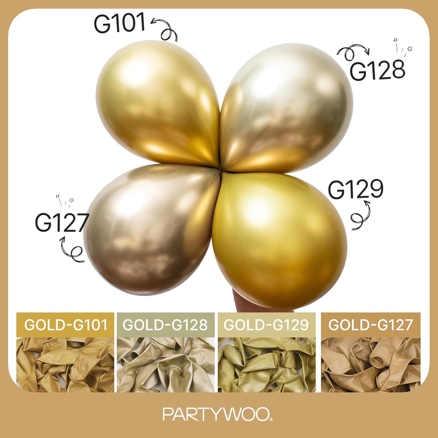 PartyWoo Metallic Gold Balloon Arch Kit - 145pcs in 5-18 Inch Sizes for Birthday, Graduation & Wedding Decor