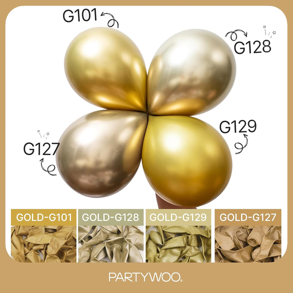 PartyWoo Metallic Gold Balloons - 85-Piece Chrome Gold Balloon Arch Kit for Birthday & Wedding Decor | 18", 12", 10", 5" Sizes