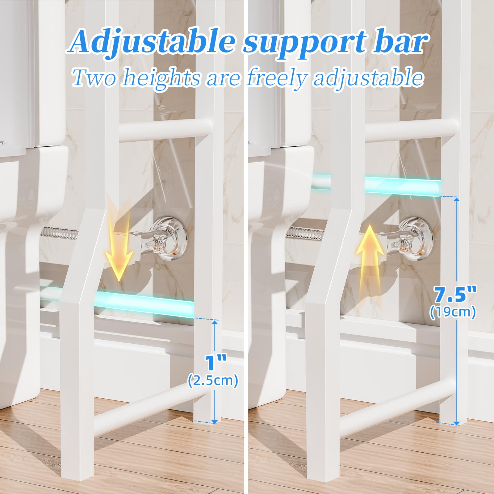 Simple Trending 4 Tier Over The Toilet Storage with Drawers, Heavy Duty Bathroom Stand Organizer Metal Shelves for Laundry, White