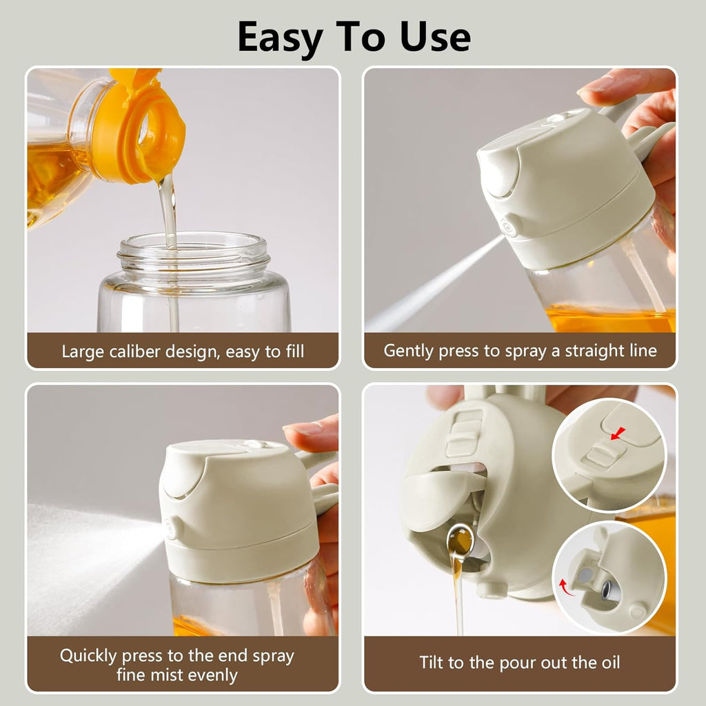 Skiennix Oil Sprayer - 16oz Glass Dispenser for Cooking & BBQ - Perfect for Air Fryers & Salads | White