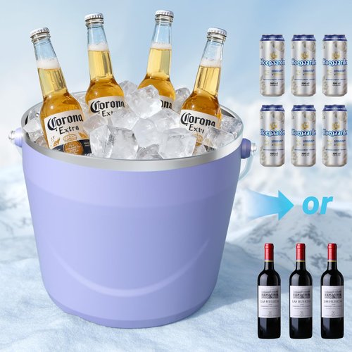 Luxfuel Insulated Beverage & Ice Bucket with Lid - Stainless Steel, Includes Scoop & Tongs, Holds 6 Longnecks or 3 Wine Bottles, Keeps Ice for Hours, Portable Handle for Parties & Outdoors (7.5L)