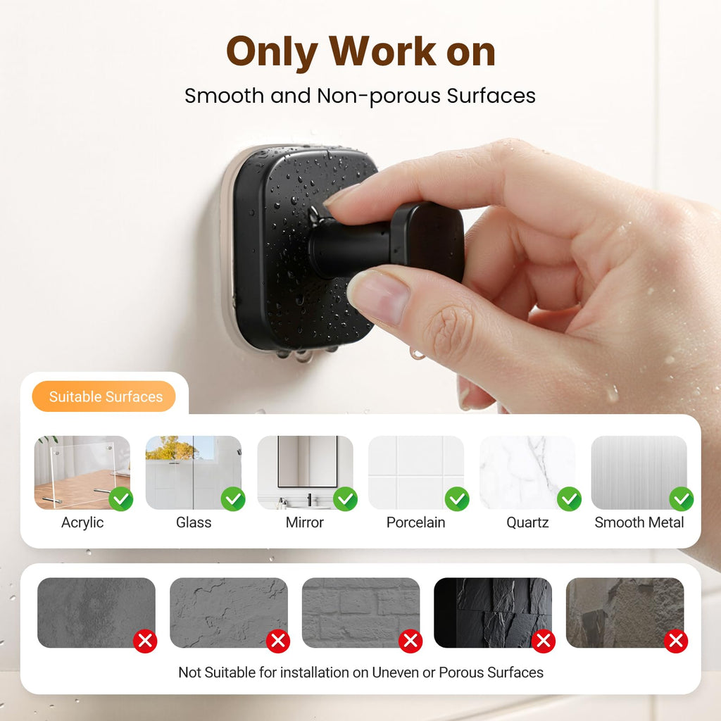Zrpot 3 PCS Suction Cup Hook for Shower, Suction Cup Hooks for Shower, Door Hooks for Hanging Robe Loofah Removable Wall Hooks for Kitchen Glass Window Black